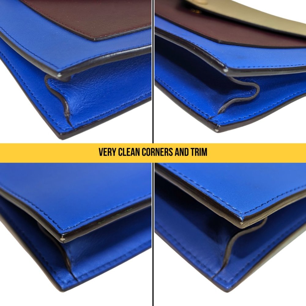 Celine Tri-Color Blue Leather Envelope Pocket Clutch on a Gold Chain - Picture 8 of 14